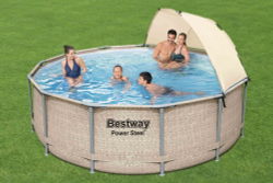 Каркасный бассейн Bestway 396х107 см + фильтр-насос 2006 л/ч, тент, лестница, навес от солнца (5614V BW)