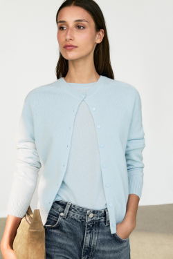 Massimo Dutti Укороченный кардиган из 100% кашемира, небесно-голубой