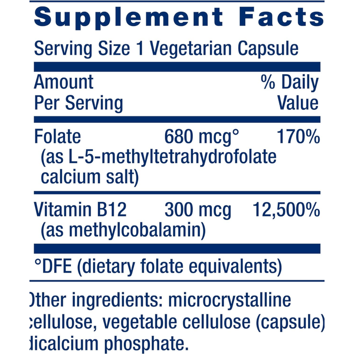 Фолат с Витамином B12, Folate &amp; Vitamin B12, Life Extension, 90вегетарианских капсул 2