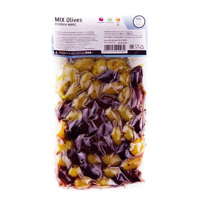 Микс из оливок Каламата и Халкидики с косточкой в вакууме, El Greko, 200 г