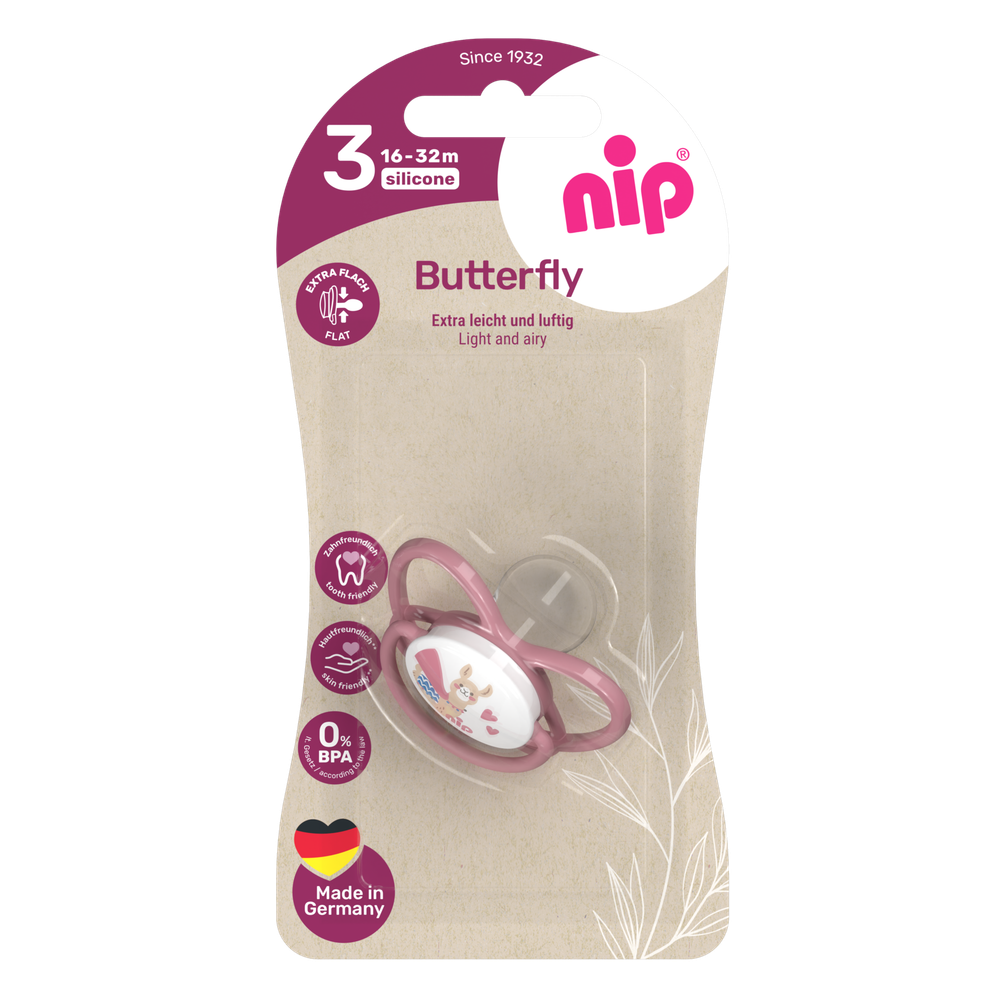 NIP Соска пустышка, силикон, размер 3 "Butterfly" Лама (16-32 мес) 1 шт