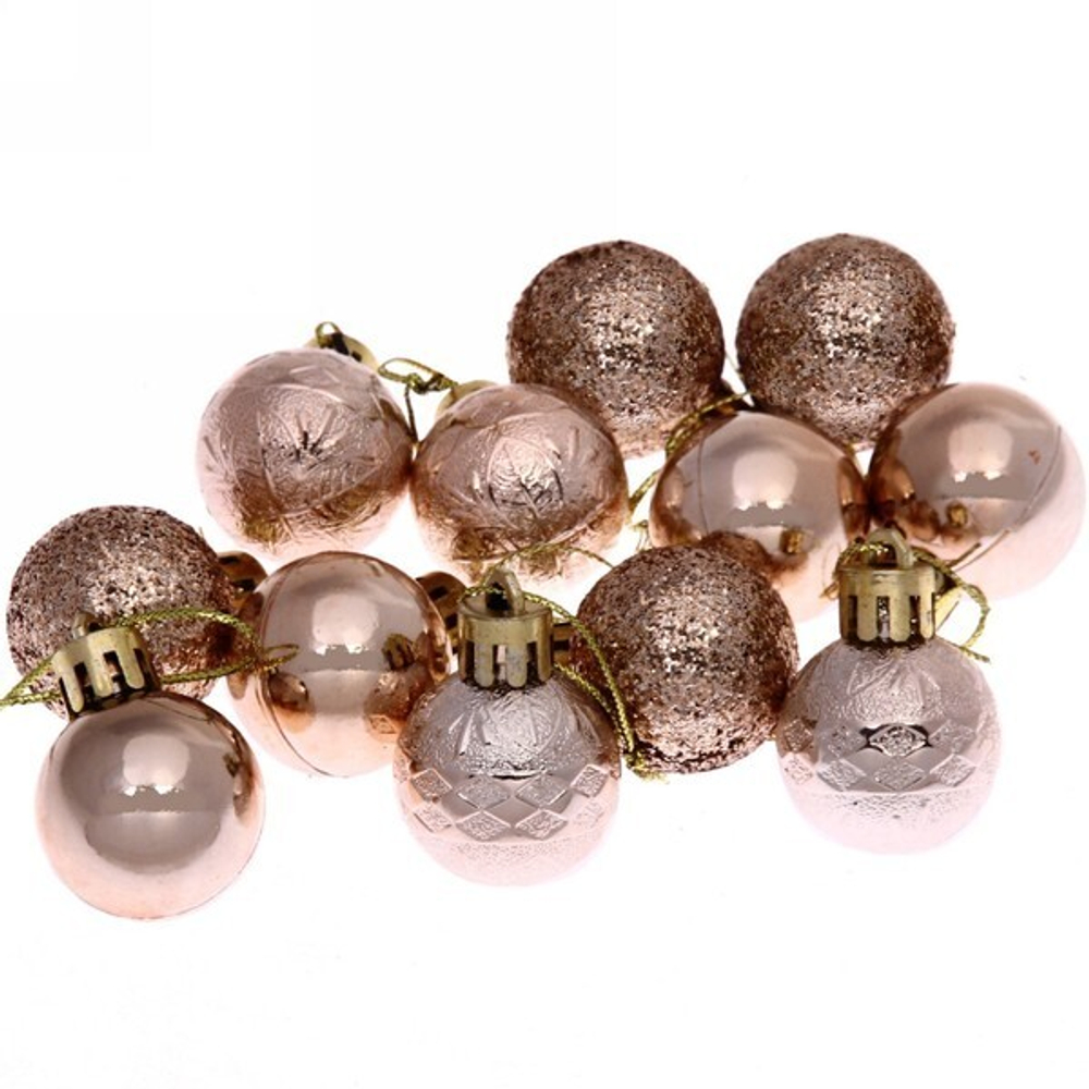Новогодние шары 3 см (набор 12 шт) «Микс фактур», шампань