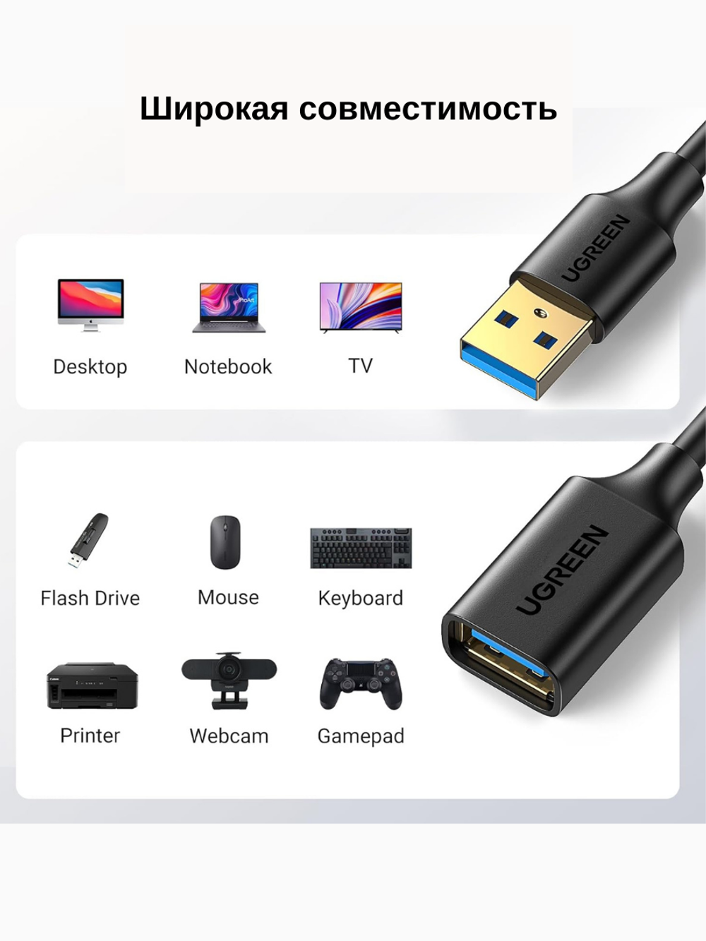 Кабель USB - USB удлинитель USB 3.0, 3m, UGREEN 30127