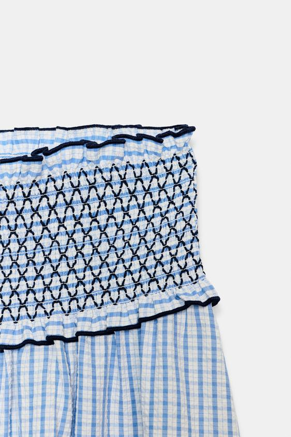 ZARA ЮБКА МИДИ В КЛЕТКУ С ВЫШИВКОЙ, СИНИЙ/БЕЛЫЙ