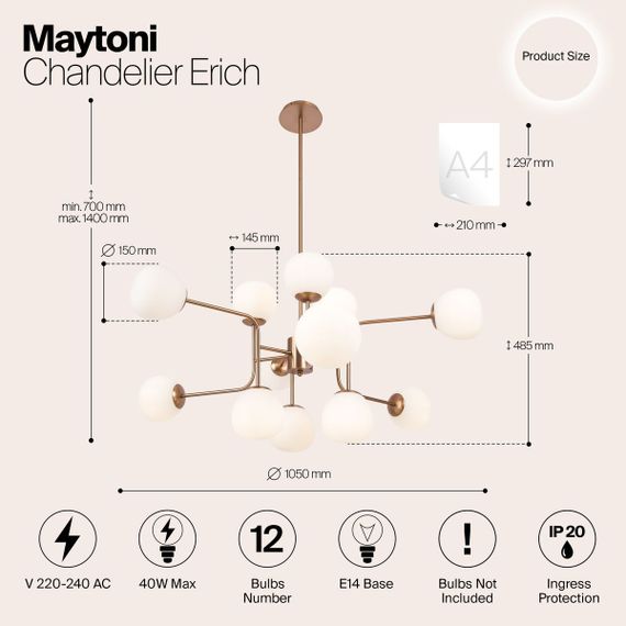 Подвесная люстра Maytoni Erich MOD221-PL-12-G