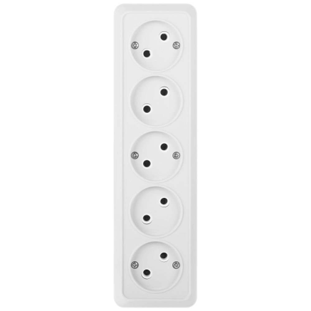 Розетка Intro Quadro 2-209-01 без заземления пятиместная 5х2P 16А-250В IP20 ОУ белый | Intro