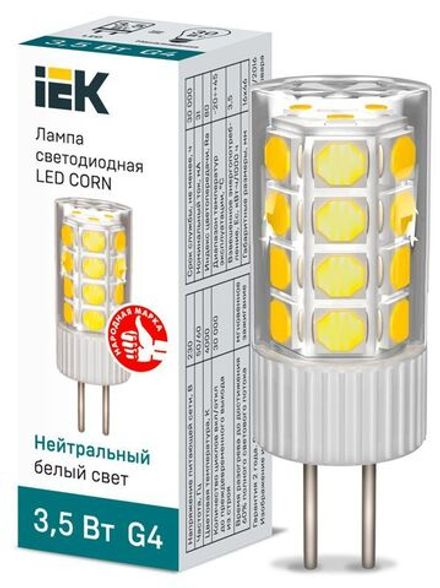 Лампа светодиодная Corn 3.5Вт капсульная 4000К нейтр. бел. G4 230В керамика IEK LLE-Corn-4-230-40-G4