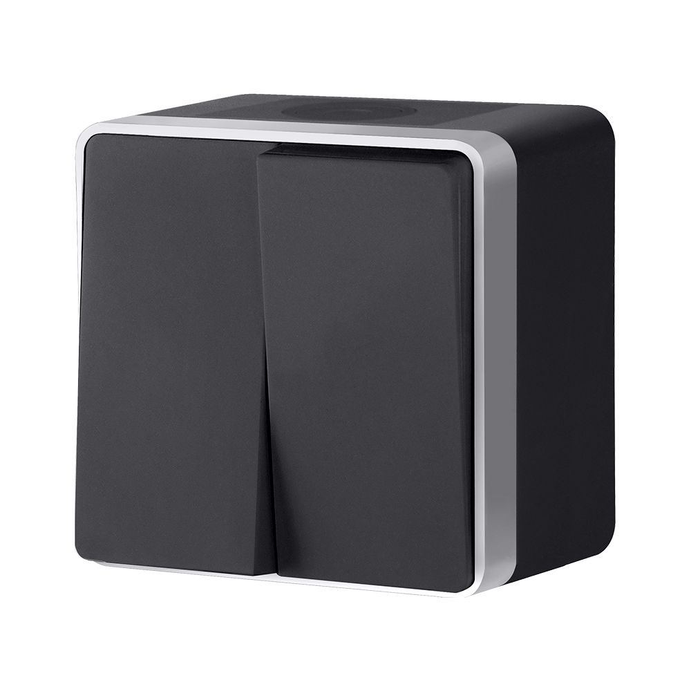 Выключатель двухклавишный влагозащищенный Gallant черный с серебром W5020234 W5020234