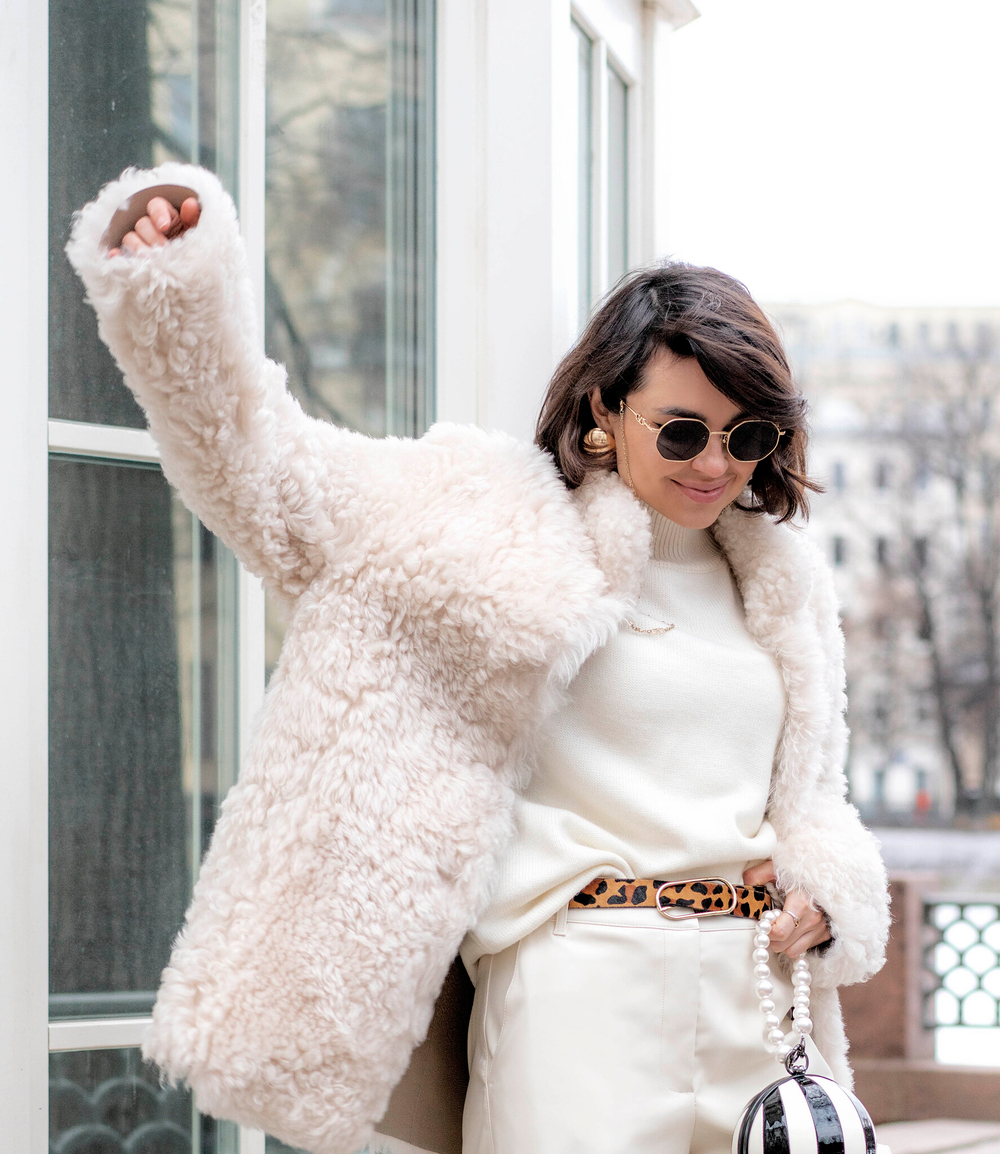 Дубленка двусторонняя Тиградо белая