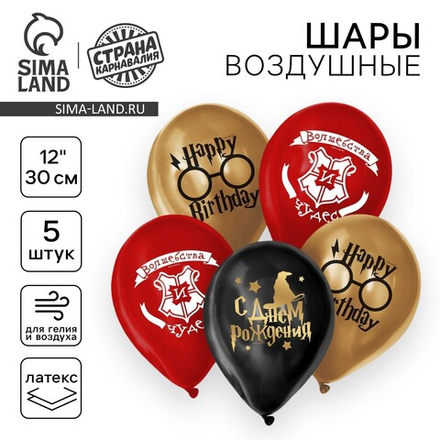 Шар латексный «С днем рождения», шляпа, 5 шт., 12