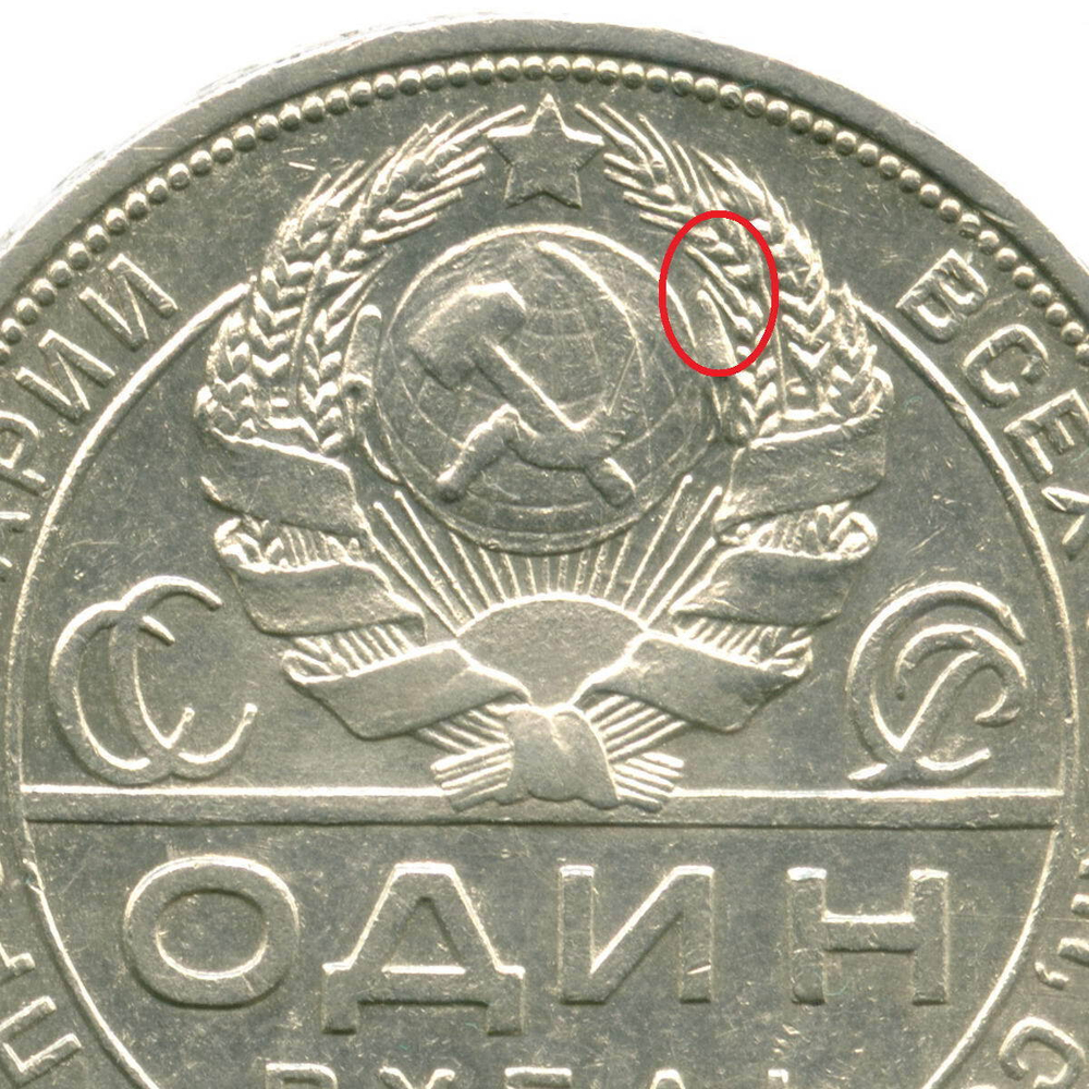 1 рубль 1924 год. ПЛ. (Шт. 1.1 - 2 ости). XF-AU