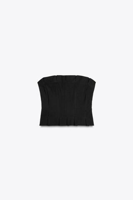 ZARA ТОП С ОТКРЫТЫМИ ПЛЕЧАМИ И СКЛАДКАМИ, ЧЕРНЫЙ