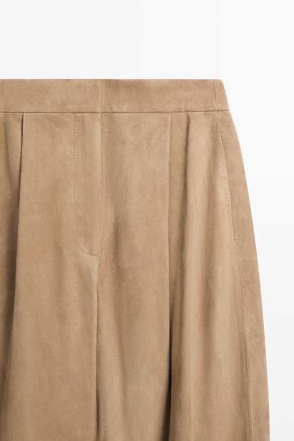 Massimo Dutti Брюки из замшевой кожи с завязками по низу, зеленый