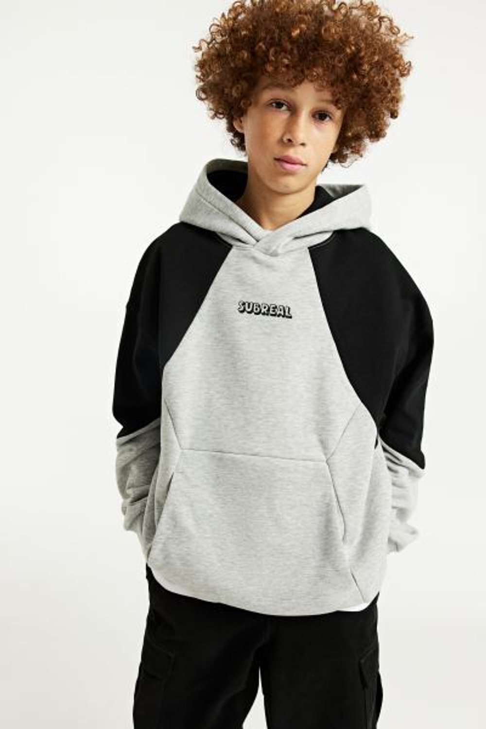 H&M Толстовка с надписью и капюшоном, серый с меланжевым эффектом