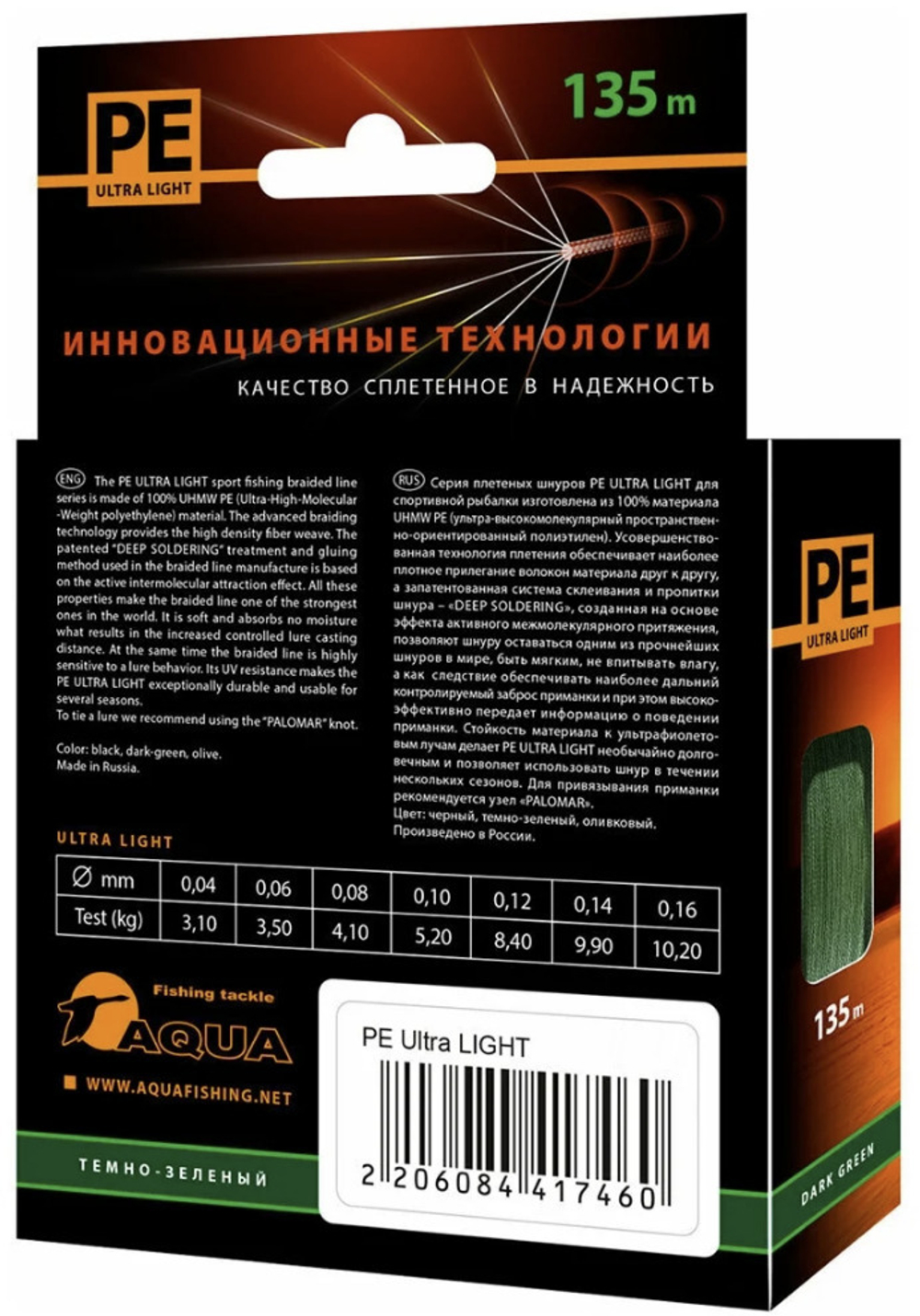 Плетеный шнур для рыбалки PE ULTRA LIGHT Black 0,04mm 135m