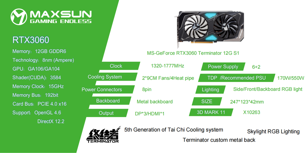 Видеокарта Maxsun MS-Geforce RTX3060 (Terminator 12G)