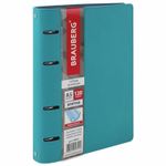 Тетрадь на кольцах А5 (180х220 мм), 120 л., под фактурную кожу, BRAUBERG А5 "Joy", бирюзовый/серо-голубой, 129993