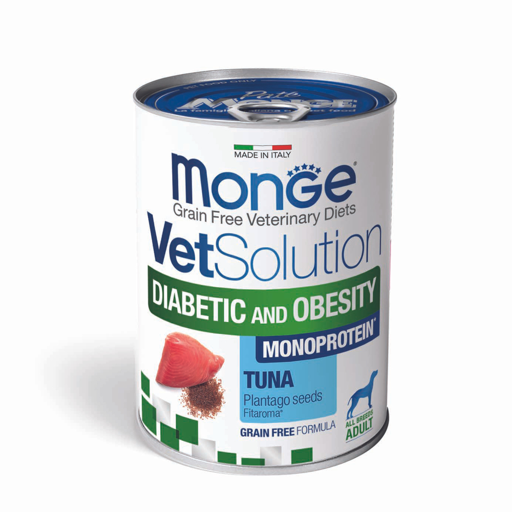 Влажный корм диетический Monge VetSolution Dog Diabetic and Obesity Диабетик и Обесити для собак при сахарном диабете и лишнем весе 400 г - 12 шт