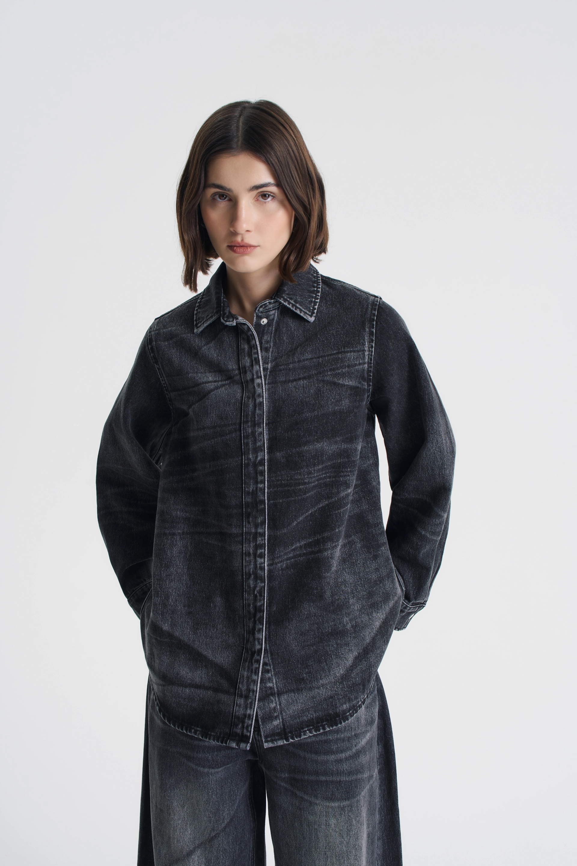 Джинсовая рубашка acid wash