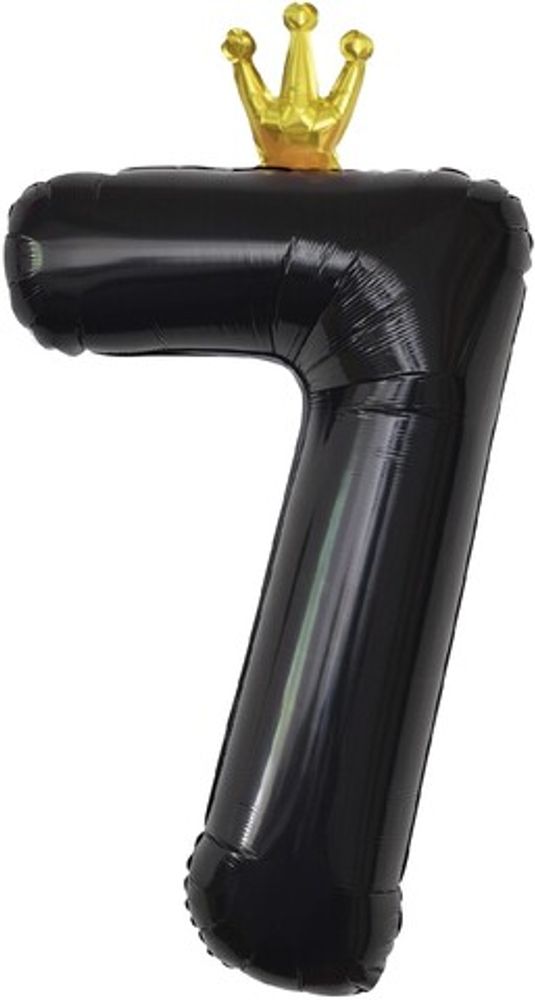 К Шар (40''/102 см) Цифра, 7 Золотая корона, Черный (БГ-60)