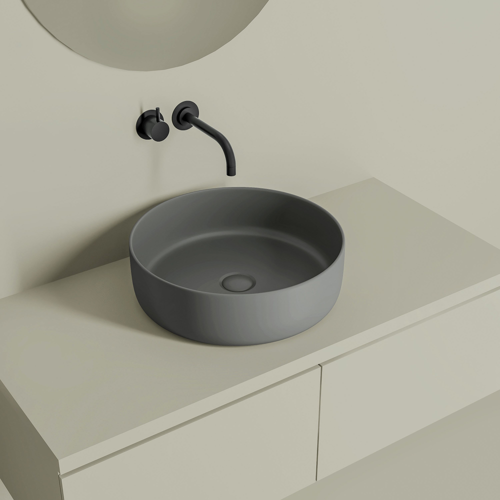 Раковина накладная серая круглая 40,5см