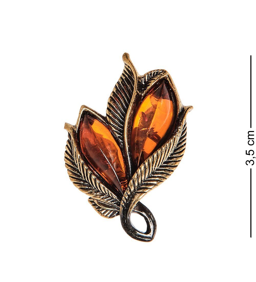 AM-2429 Кольцо «Винтажный лист» (латунь, янтарь)