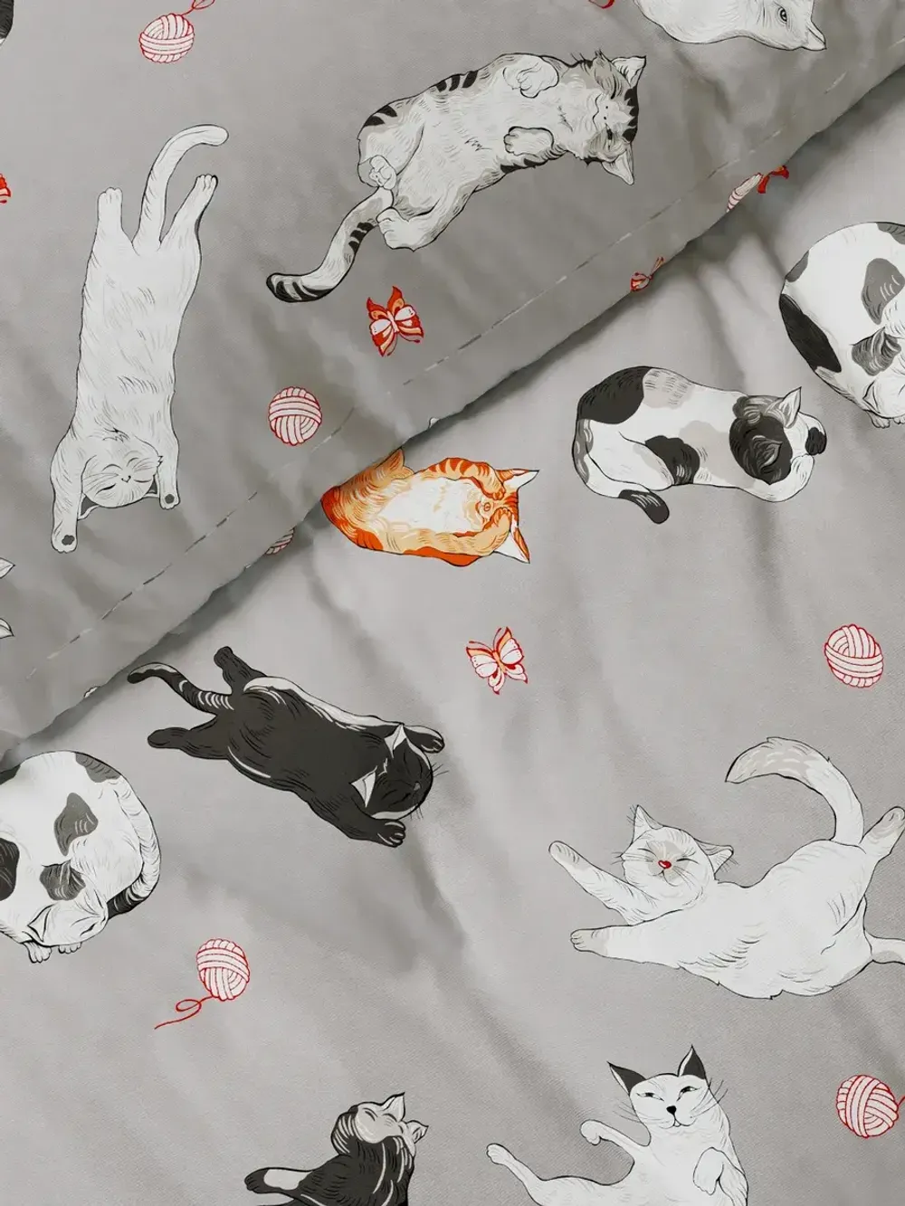 Постельное белье "Kitties" семейное наволочки 50х70 2шт Простынь на резинке 160х200 см Пододеяльник 145х215 см(2шт) Сказка сатин