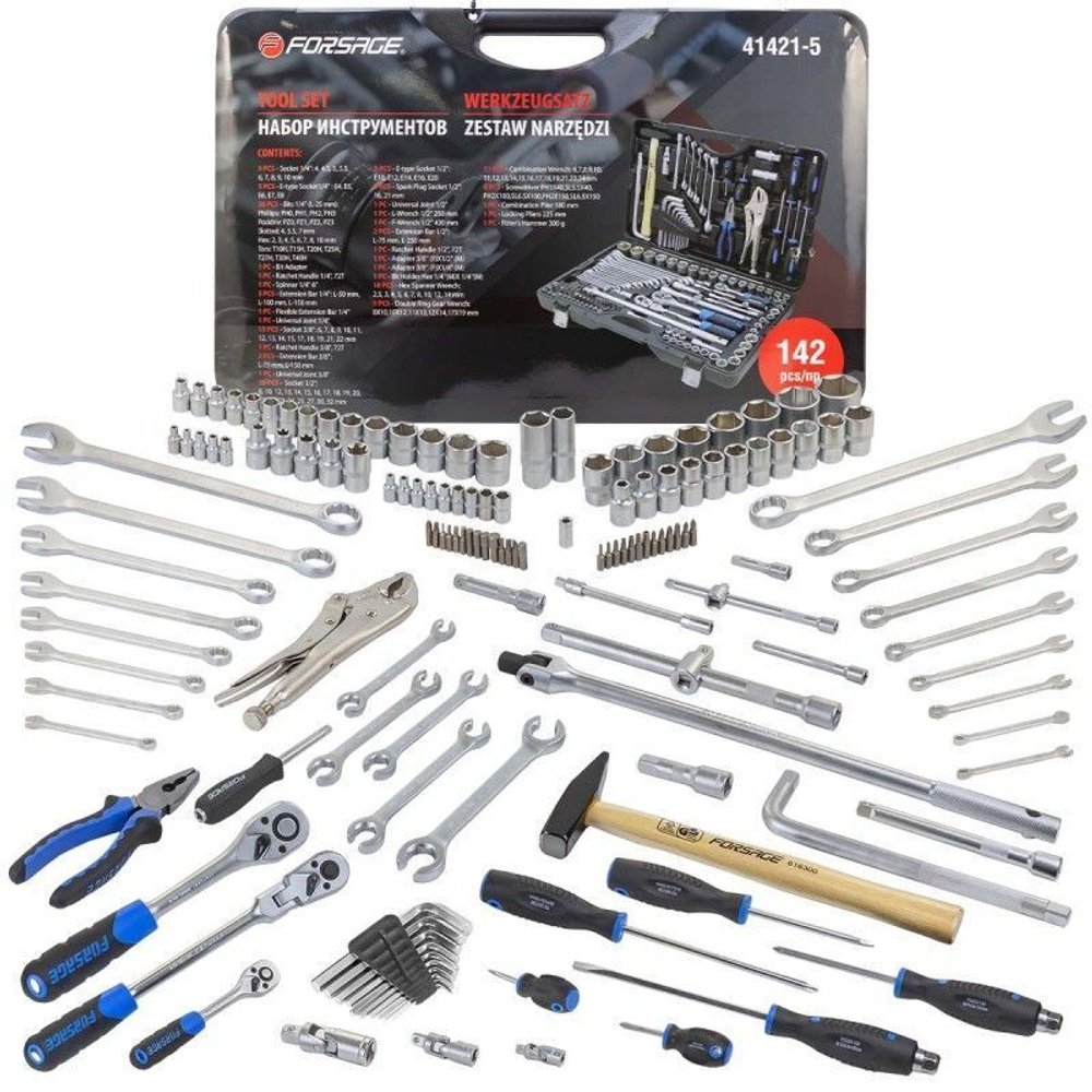 Набор инструментов 142 пр.1/4''3/8''1/2''(6-гр.)(4-32мм) Forsage F-41421-5