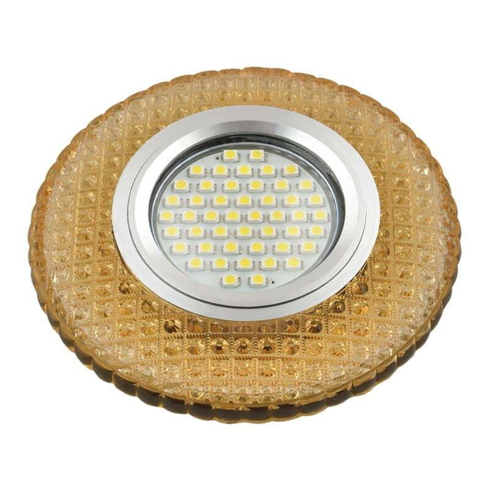 DLS-L135 GU5.3 GLASSY/GOLD Светильник декоративный встраиваемый, серия Luciole. Без лампы, цоколь GU5.3. Доп. светодиодная подсветка 3Вт. Стекло. Зерк
