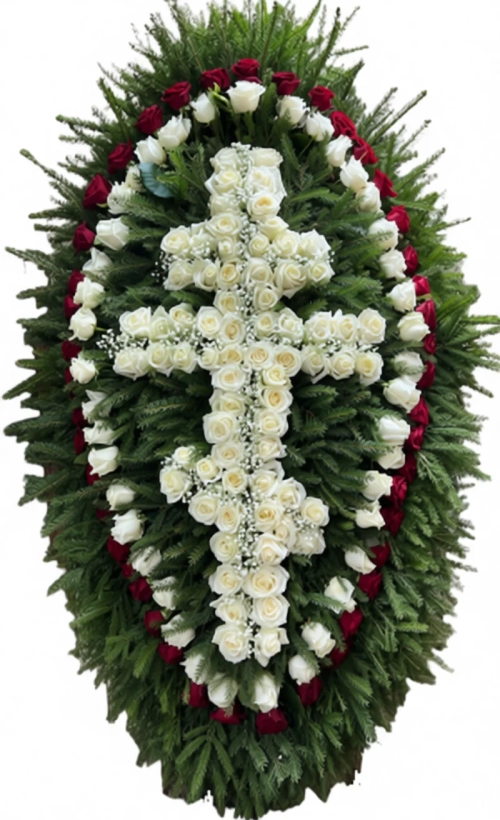 Венок на похороны из живых цветов №12 (120 см)