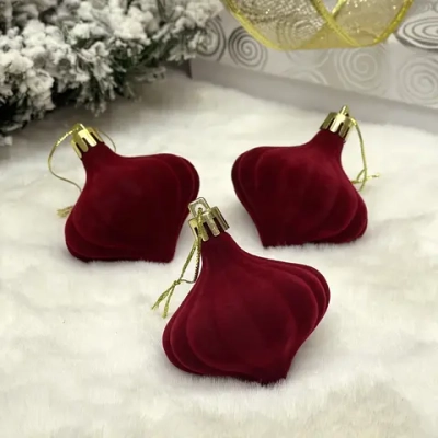Набор ёлочных украшений VELOUR «Волшебная юла» 6 см (набор 3 шт), Рубин