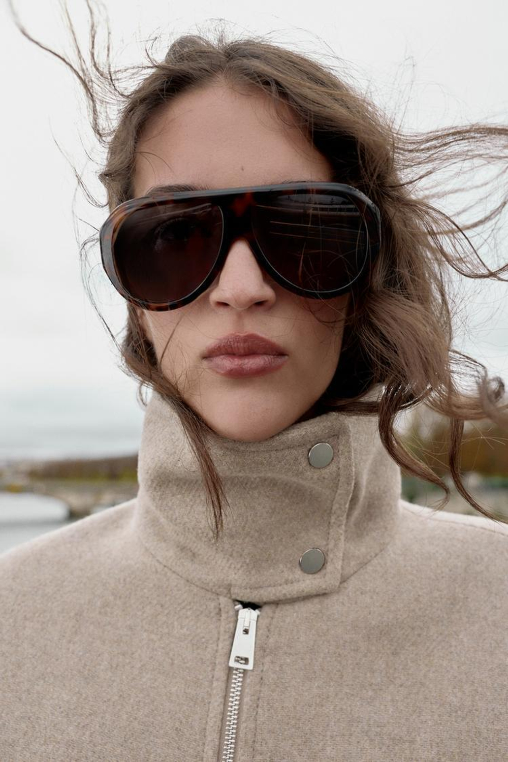 ZARA БОМБЕР ИЗ ШЕРСТИ С ВЫСОКИМ ВОРОТНИКОМ, СВЕТЛЫЙ СЕРО-КОРИЧНЕВЫЙ