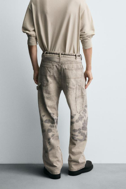 ZARA БРЮКИ КАРГО С ДАЛМАТИНСКИМ ПРИНТОМ, СЕРО-БЕЖЕВЫЙ