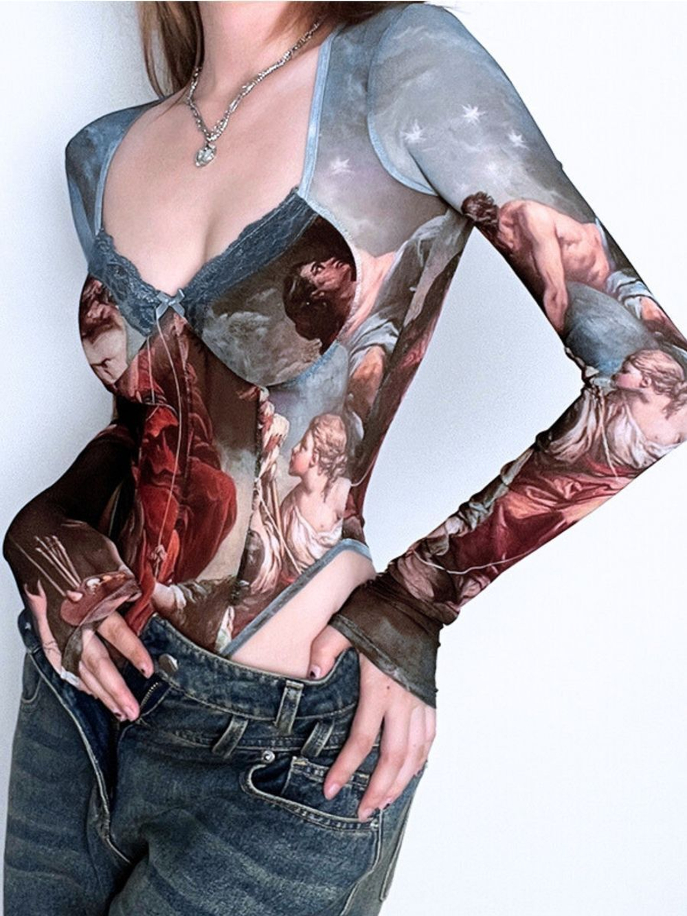 Боди y2k с длинным рукавом с бантиками