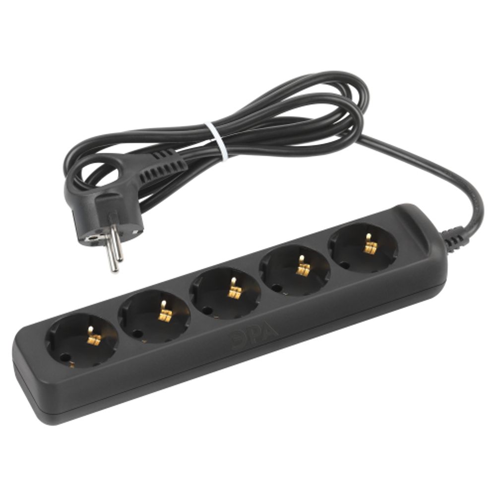 Удлинитель электрический ЭРА UX-5e-1,5m-B с заземлением 5 розеток 1,5 м ПВС 3х0,75мм2 10А черный | Бытовые удлинители