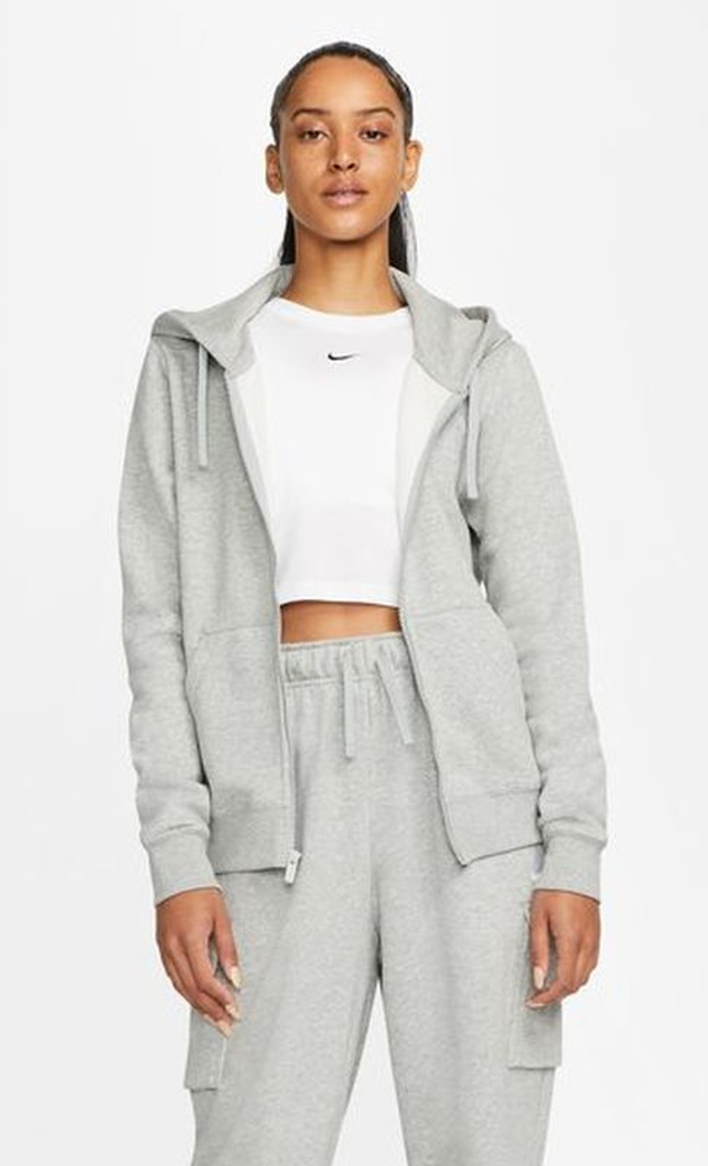 Женская Кофта теннисная Nike Sportswear Club Fleece Full Zip Hoodie - серый