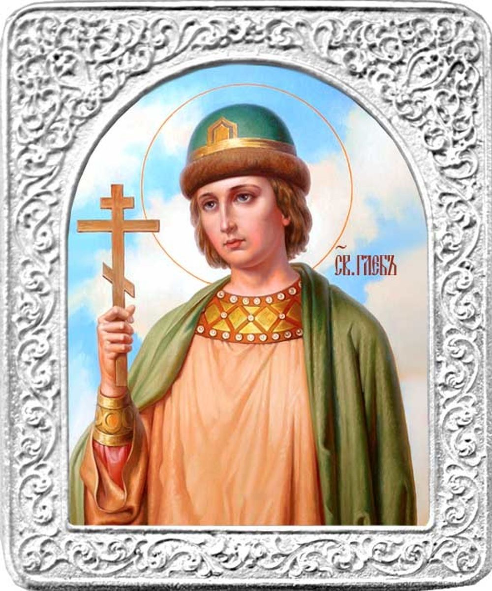 Святой Глеб. Маленькая икона в серебряной раме.