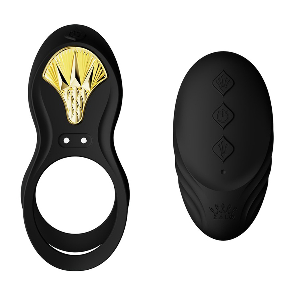 Черное эрекционное виброкольцо для пар с пультом ДУ + управление через приложение Zalo Bayek Vibrating Couples Ring Obsidian Black