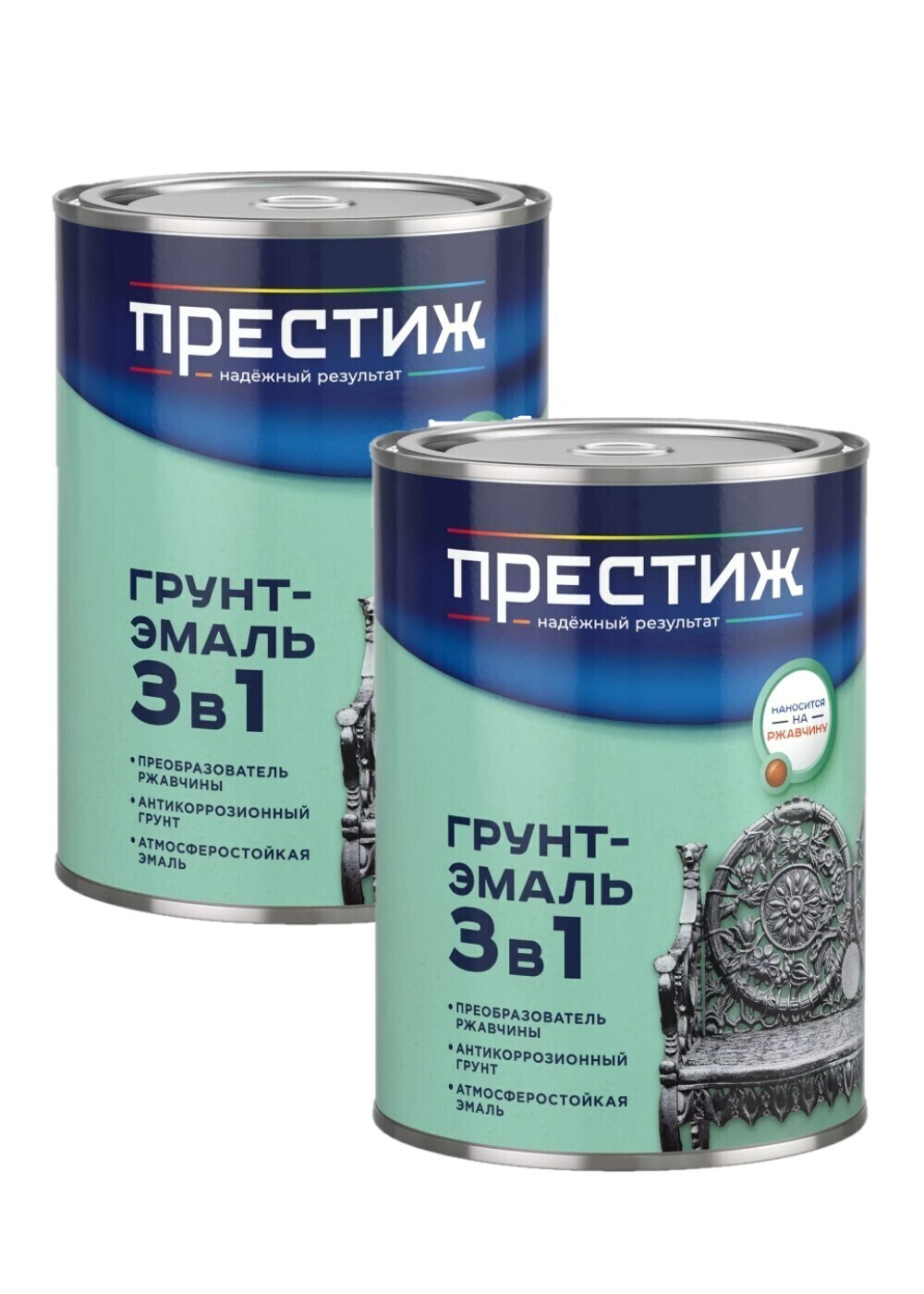 Набор Грунт-эмаль по ржавчине 3 в 1 зеленая, 0,9 кг 2шт