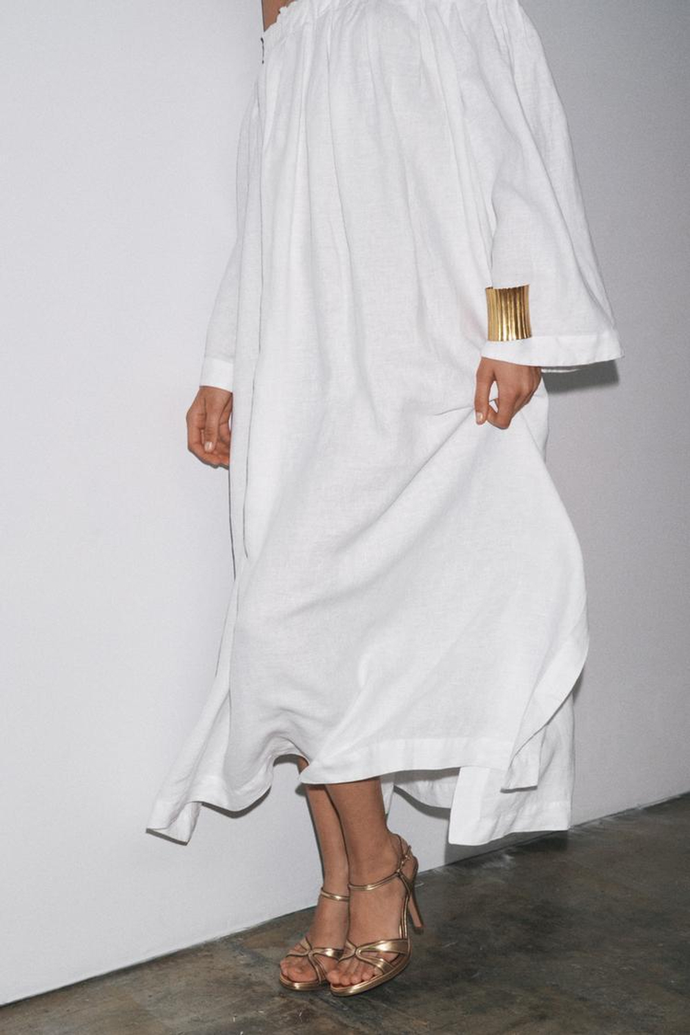 ZARA ДЛИННОЕ ПЛАТЬЕ ИЗ 100% ЛЬНА — ZW COLLECTION, БЕЛЫЙ