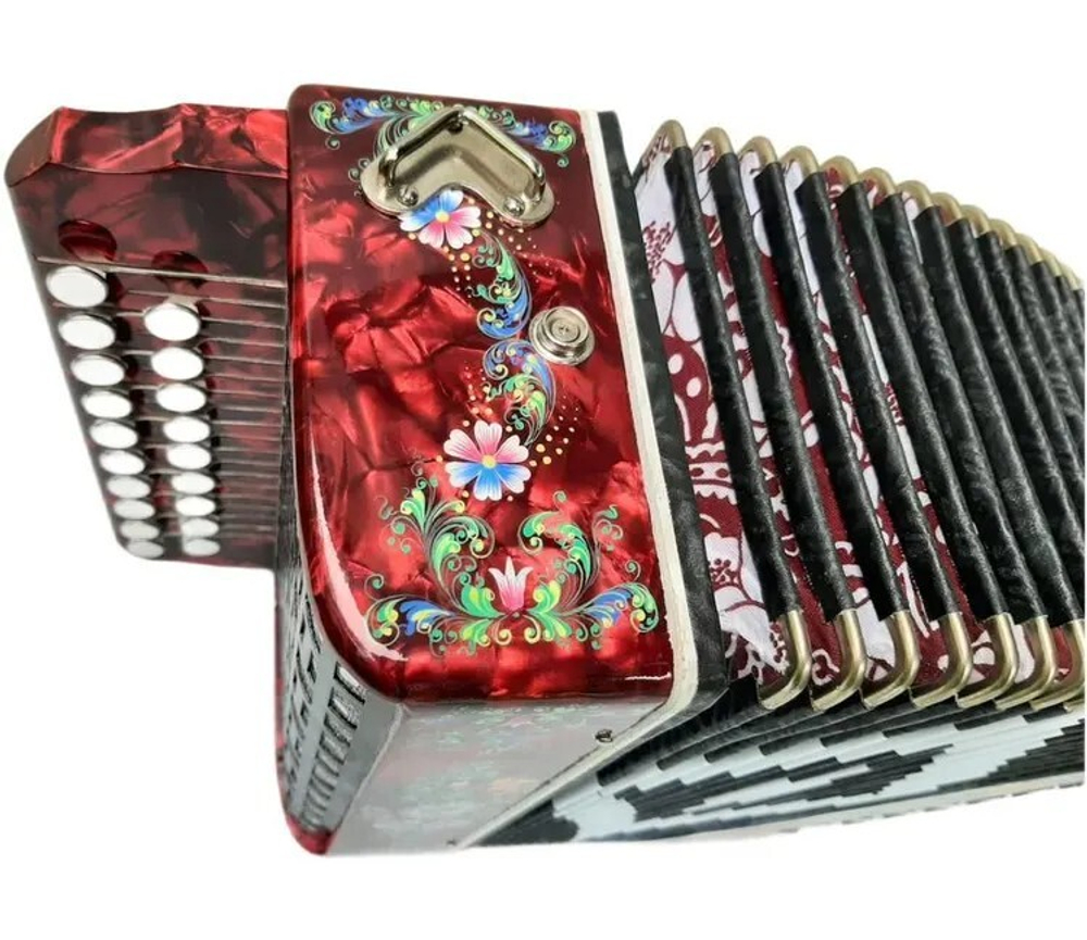 ГАРМОНЬ "ЧАЙКА" (S48ХL, 19х12), ЦВЕТ КРАСНЫЙ, РОСПИСЬ "ПАЛЕХ"
