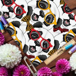 Ткань шифон милые панды в разноцветных цветных очках