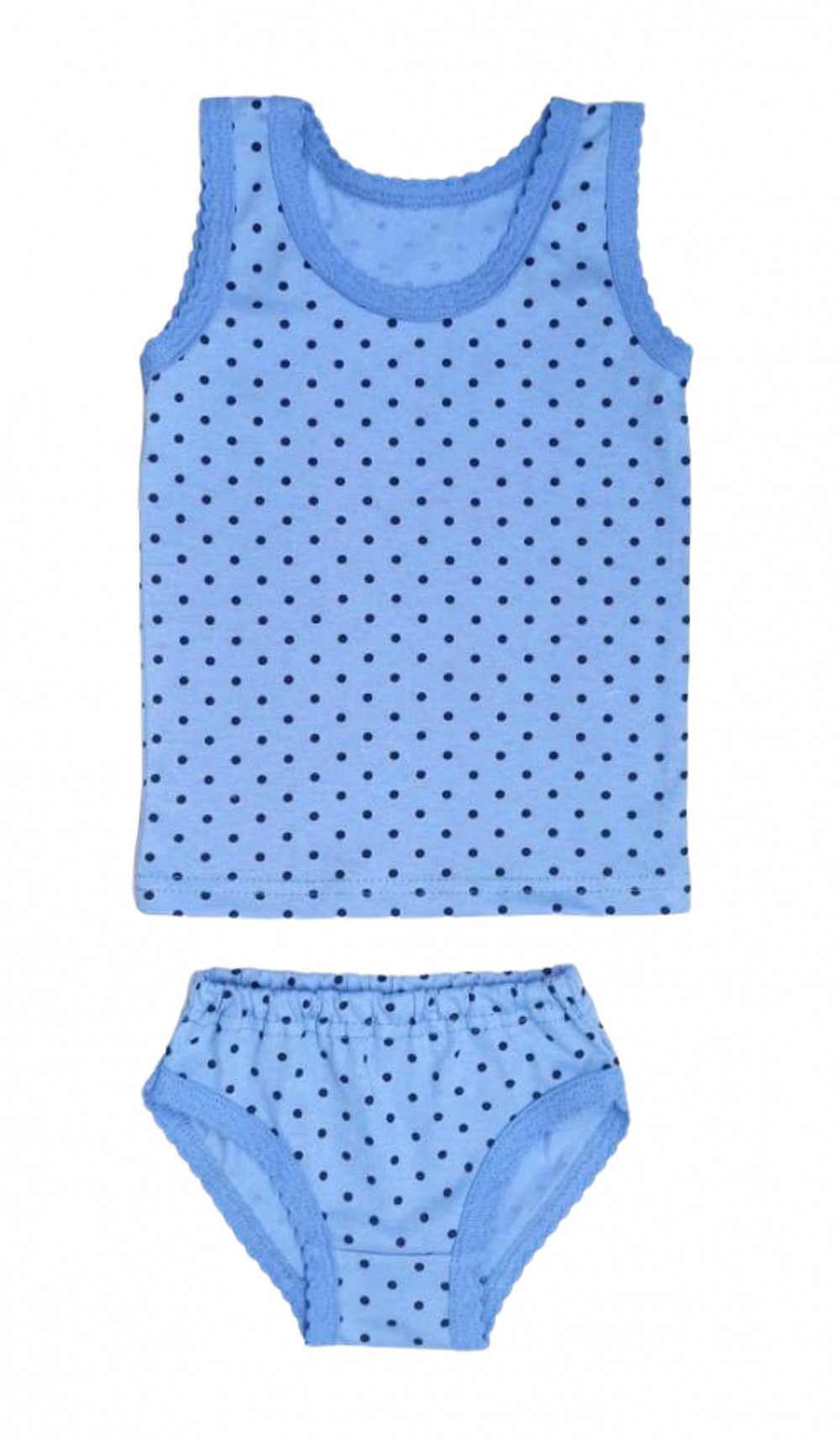 055/27 Гарнитур для девочки горошек на голубом (34)