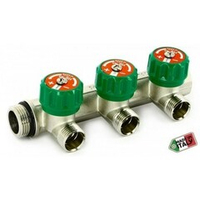 Регулирующий коллектор 3/4"х1/2" с 3 отводами Uni-Fitt 411N3230 плоское уплотнение