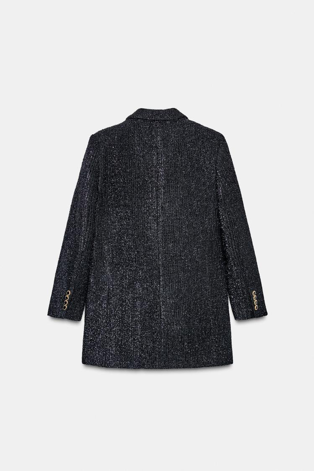 ZARA ДВУБОРТНЫЙ БЛЕЙЗЕР С МЕТАЛЛИЗИРОВАННОЙ НИТЬЮ, ЧЕРНЫЙ