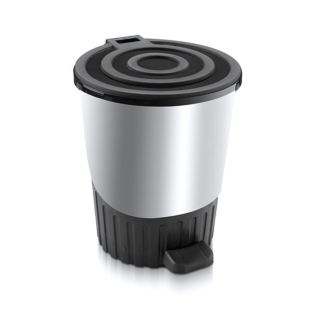 Мусорное ведро с педалью "Круги" 8 лт серебро-черный