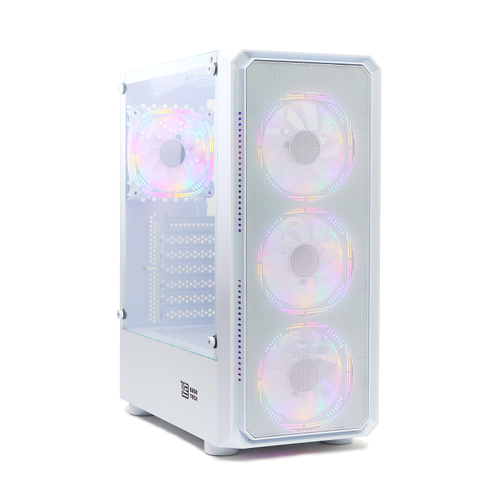 Корпус BaseTech eXtreme GFX-03, Без БП, ATX, белый, 4xFRGB FAN, 2xUSB2, 1xUSB3, бок: закалённое стекло (BT-GFX-03W-MESH-4F-RGB)