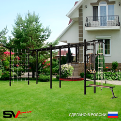 Уличная шведская стенка Sv Sport рукоход х 2 с комплектом турник прямой У52655.1 (Турник/Брусья/Скамья/Гнездо 100см/Кронш бокс/Канат/кольца/лестница/Сетка)