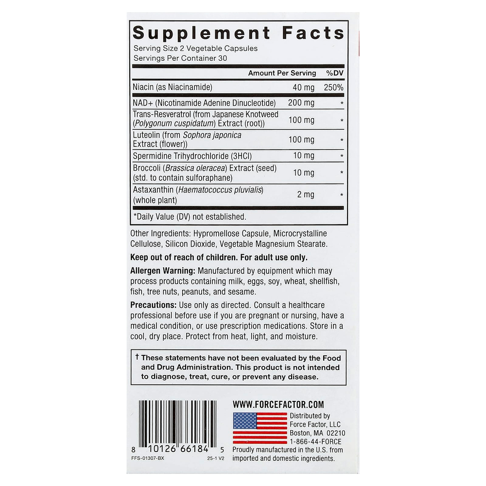 Force Factor, NAD + Longevity Nutrient Complex, 60 растительных капсул