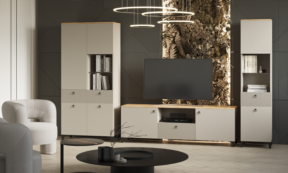 Гостиная Ника ЛДСП дуб делано/кашемир / МДФ бежевый МАТ-05